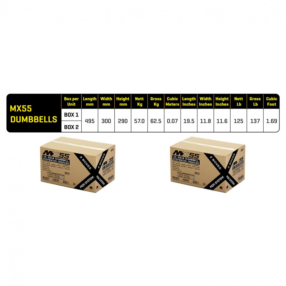 Гантели наборные First Degree Fitness MX Select MX-55, вес 4.5-24.9 кг, 2 шт без стойки