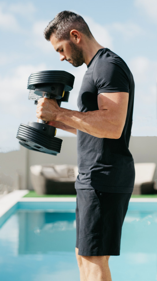 Гантели регулируемые First Degree Fitness MX Select MX85 вес 5.6 - 38.6 кг со стойкой