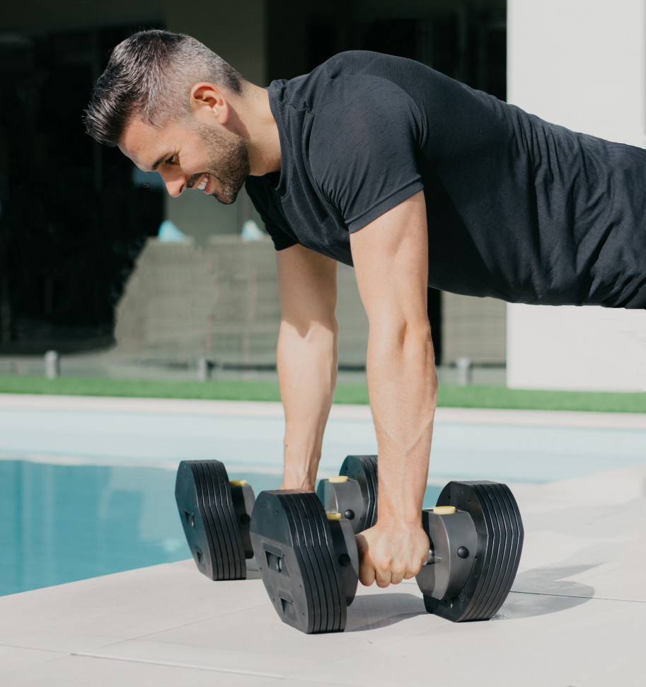 Гантели регулируемые First Degree Fitness MX Select MX85 вес 5.6 - 38.6 кг со стойкой