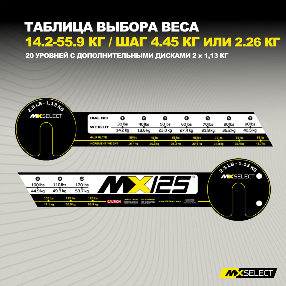 Комплект штанг регулируемых MX Select MX125 EVO, 14,2 – 55.9 кг, 2 шт со стойкой