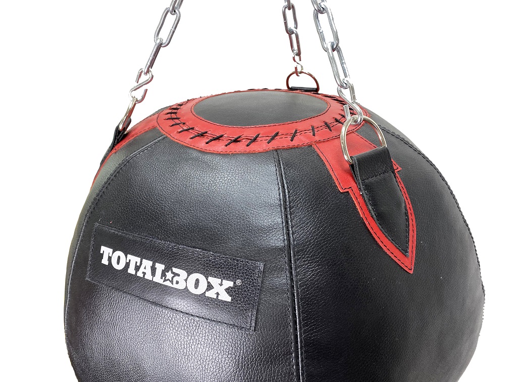 Груша боксерская набивная шар TOTALBOX кожа 62/62/45 кг (черн/красн)