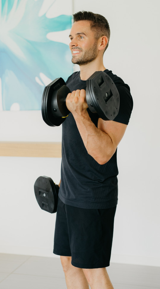 Гантели регулируемые First Degree Fitness MX Select MX85 вес 5.6 - 38.6 кг со стойкой